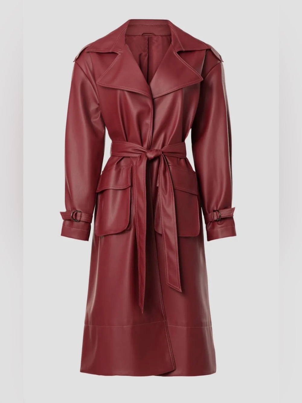 Ashley By 26 International Wine Faux Leather Trench with Self-Tie Belt